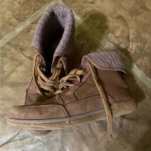 Chaco Brown Fold-Down Ankle Boots with Knit Collar